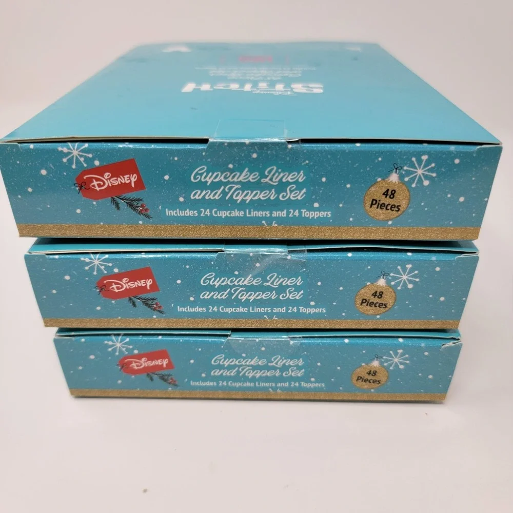 New! Disney Stitch Christmas Cupcake Liners & Toppers Set - 3 Packages